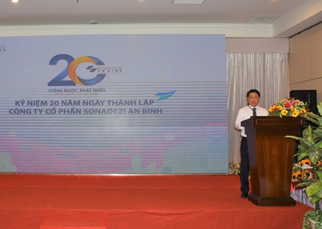 Ông Phạm Trần Hòa Hiệp – Chủ tịch HĐQT Công ty CP Sonadezi An Bình phát biểu tại Lễ kỷ niệm 20 năm thành lập Công ty