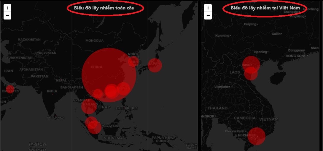 Sẽ có 2 bản đồ, Việt Nam và thế giới để người dùng Việt có thể theo dõi dễ dàng hơn