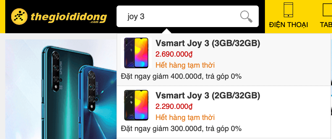 Vsmart Joy 3 đang được khách hàng đặt trước nhiều nhất ở chuỗi bán lẻ Thế Giới Di Động 