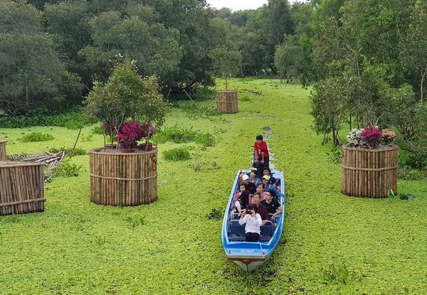 Ngoài trải nghiệm cầu tre, du khách còn có thể lướt tắc ráng len lỏi vào rừng tràm để ngắm chim, cò
