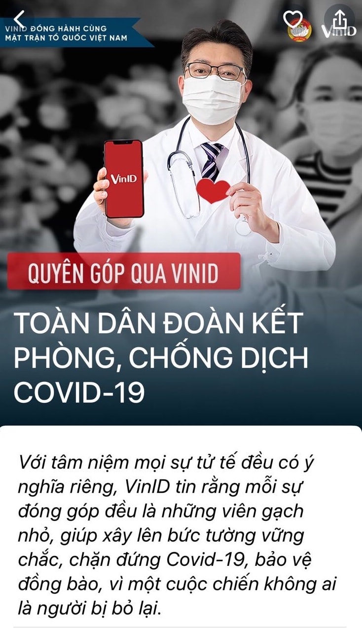 Cùng VinID quyên góp phòng, chống dịch Covid-19 ngay từ hôm nay