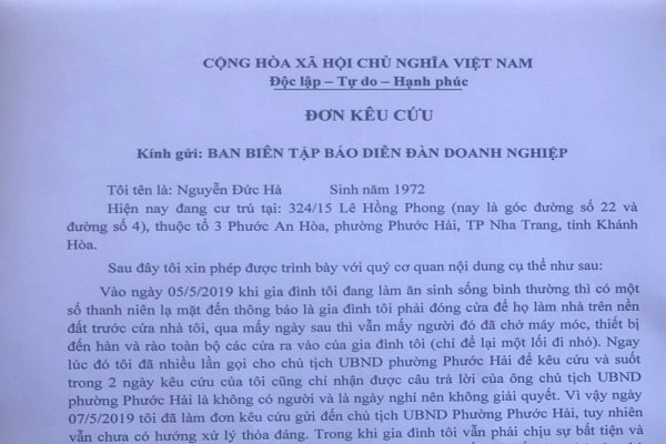 : Đơn cầu cứu của ông Hà gửi đến báo Diễn đàn Doanh nghiệp