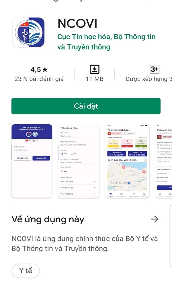 Ứng dụng NCOVIp/khai báo y tế 