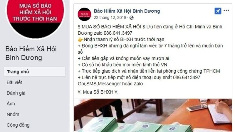 Một tài khoản facebook mạo danh Bảo hiểm xã hội Bình Dương 