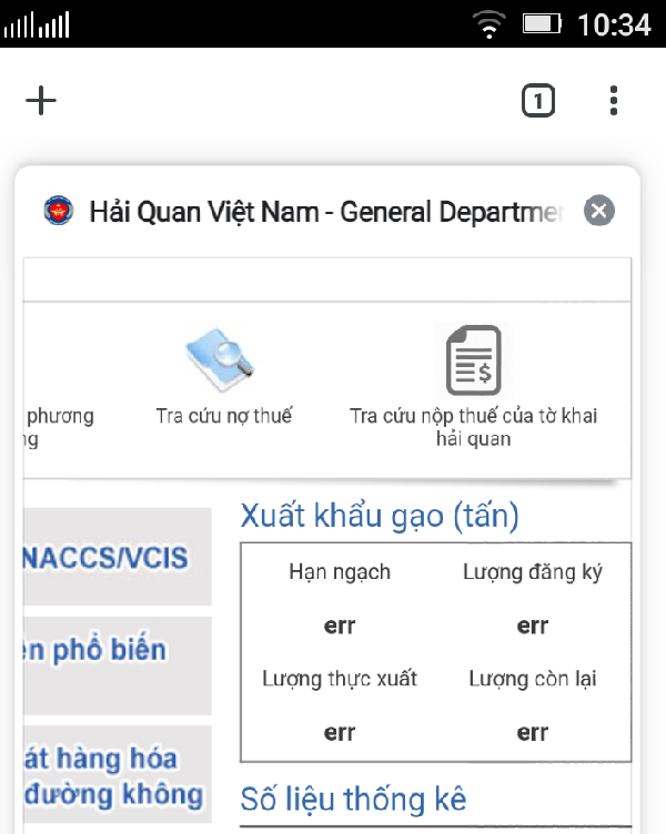 trưa ngày 13/4, các số liệu về thông quan xuất khẩu gạo không hiển thị.