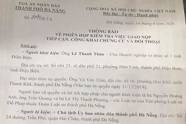 Thông báo của Tòa án nhân dân TP. Đà Nẵng