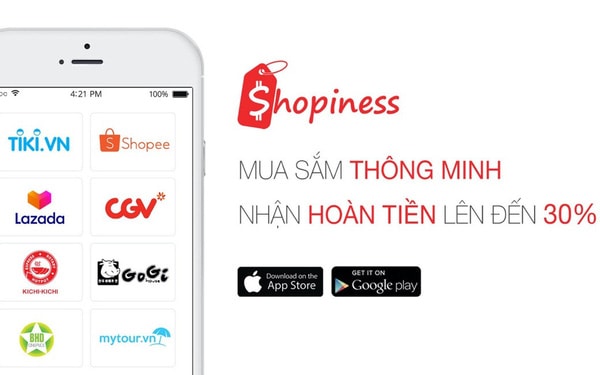 Giao diện ứng dụng mua sắm thông minh Shopiness.