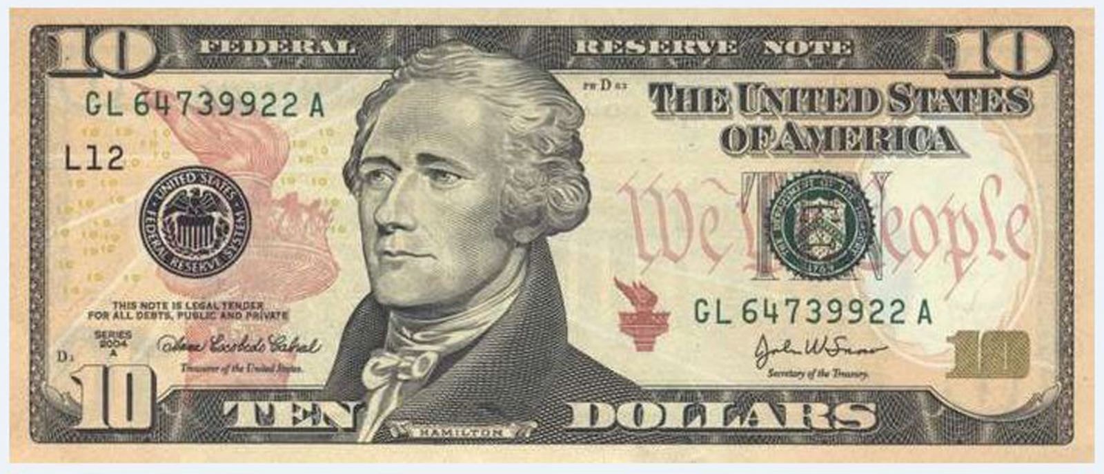 Chân dung Alexander Hamilton trên tờ 10 USD.