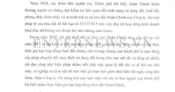 Báo cáo hoạt động của Hội đồng quản trị tại Đại hội cổ đông thường niên 2019 cho biết khu đất đã hết hạn cho thuê từ 31.12.2015