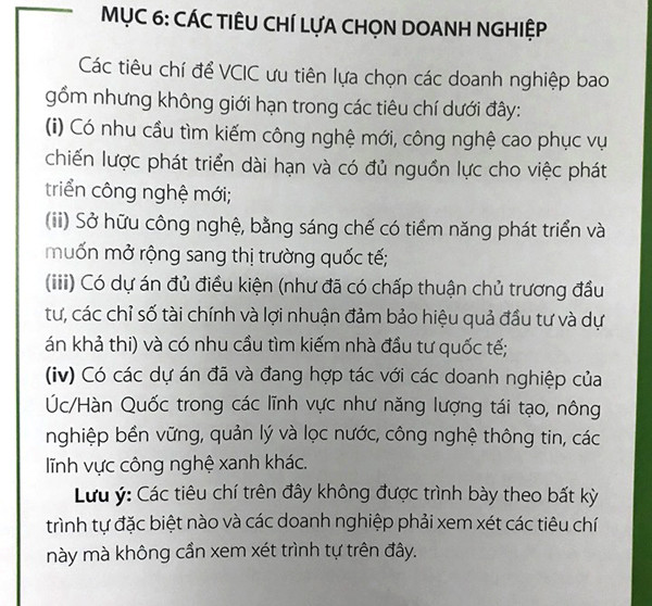 Các tiêu chí lựa chọn doanh nghiệp.