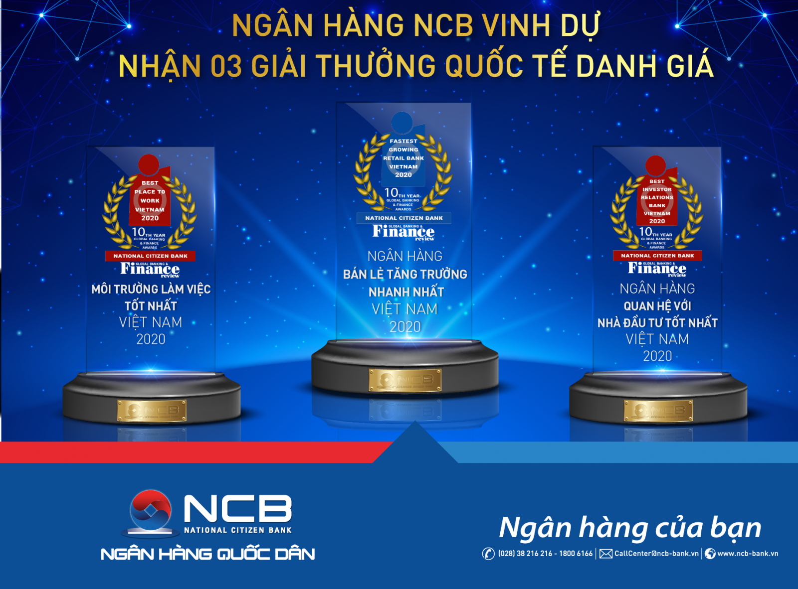 NCB cùng lúc đón nhận 3 giải thưởng quốc tế uy tín