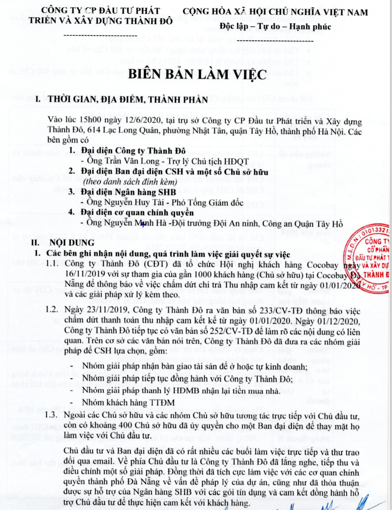 Biên bản làm việc giữa chủ đầu tư Cocobay Đà Nẵng và khách hàng