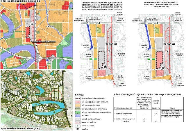 Sơ đồ, vị trí điều chỉnh cục bộ Quy hoạch chung xây dựng Thủ đô tại khu vực quận Hoàng Mai vừa được Thủ tướng Chính phủ phê duyệt.