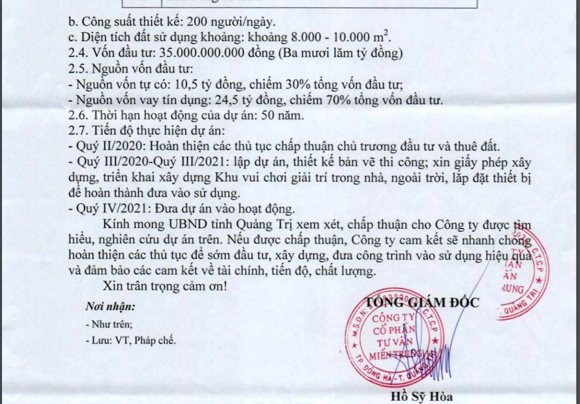 Mô tả một phần dự án của công ty cổ phần tư vấn Miền Trung