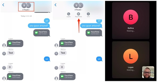 Trong nhóm chat Tin nhắn người dùng có thể thấy nút FaceTime.