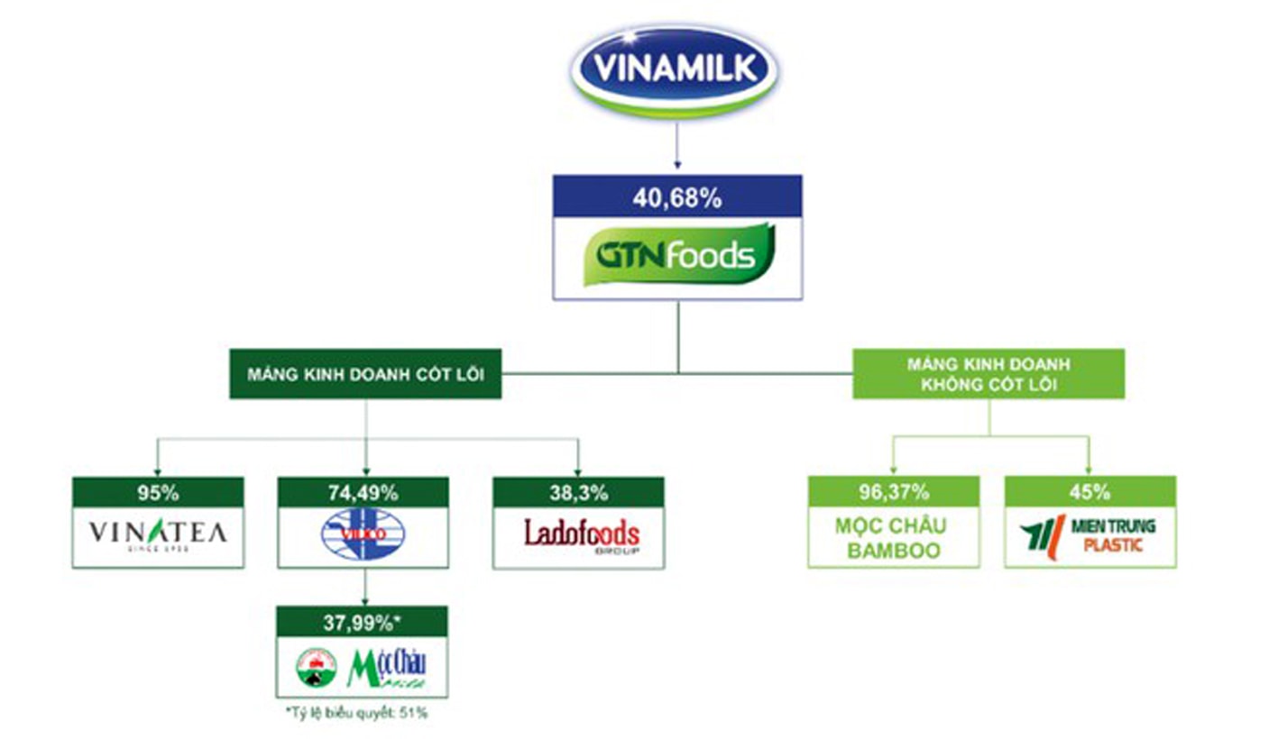  Vinamilk và GTN mất nhiều thời gian để đưa ra hướng phát triển chung.p/Sơ đồ: Cấu trúc tập đoàn GTN