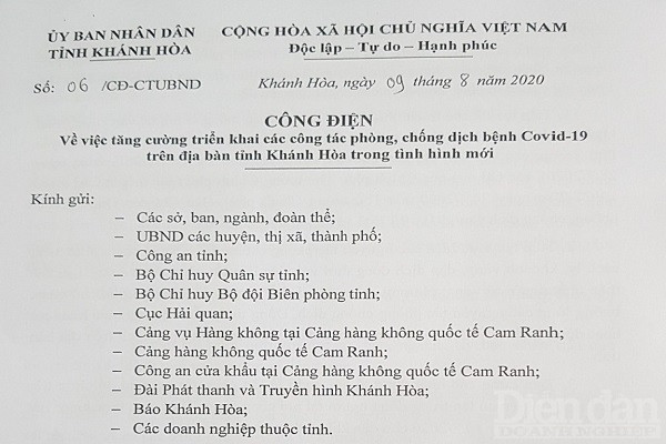 Công điện của UBND tỉnh Khánh Hòa