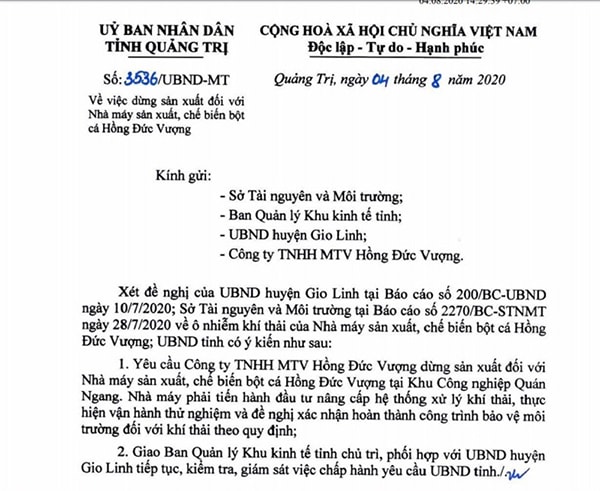 Công văn của UBND tỉnh Quảng Trị phát ra chưa đầy 2 tuần đã bị Hồng Đức Vượng 