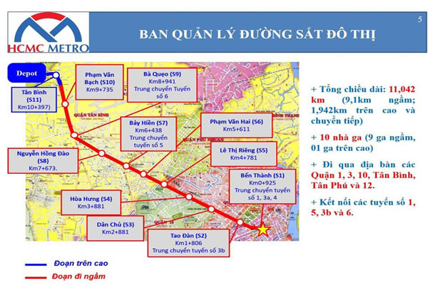 Sơ đồ tuyến metro số 2 (Bến Thành - Tham Lương). Ảnh: MAUR