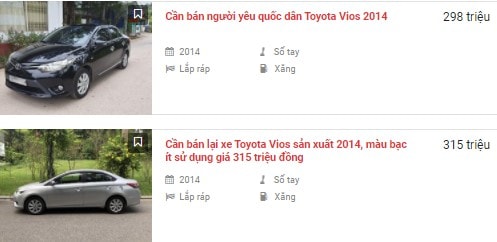 Giá xe Toyota Vios cũ dao động tùy theo từng phiên bản