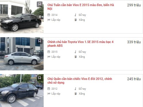 Các tin rao bán Toyota Vios cũ trên diễn đàn