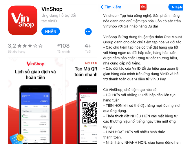 Hiện VinShop đã xuất hiện trên cửa hàng ứng dụng Appstore, CH Play cũng như có địa chỉ website VinShop.vn