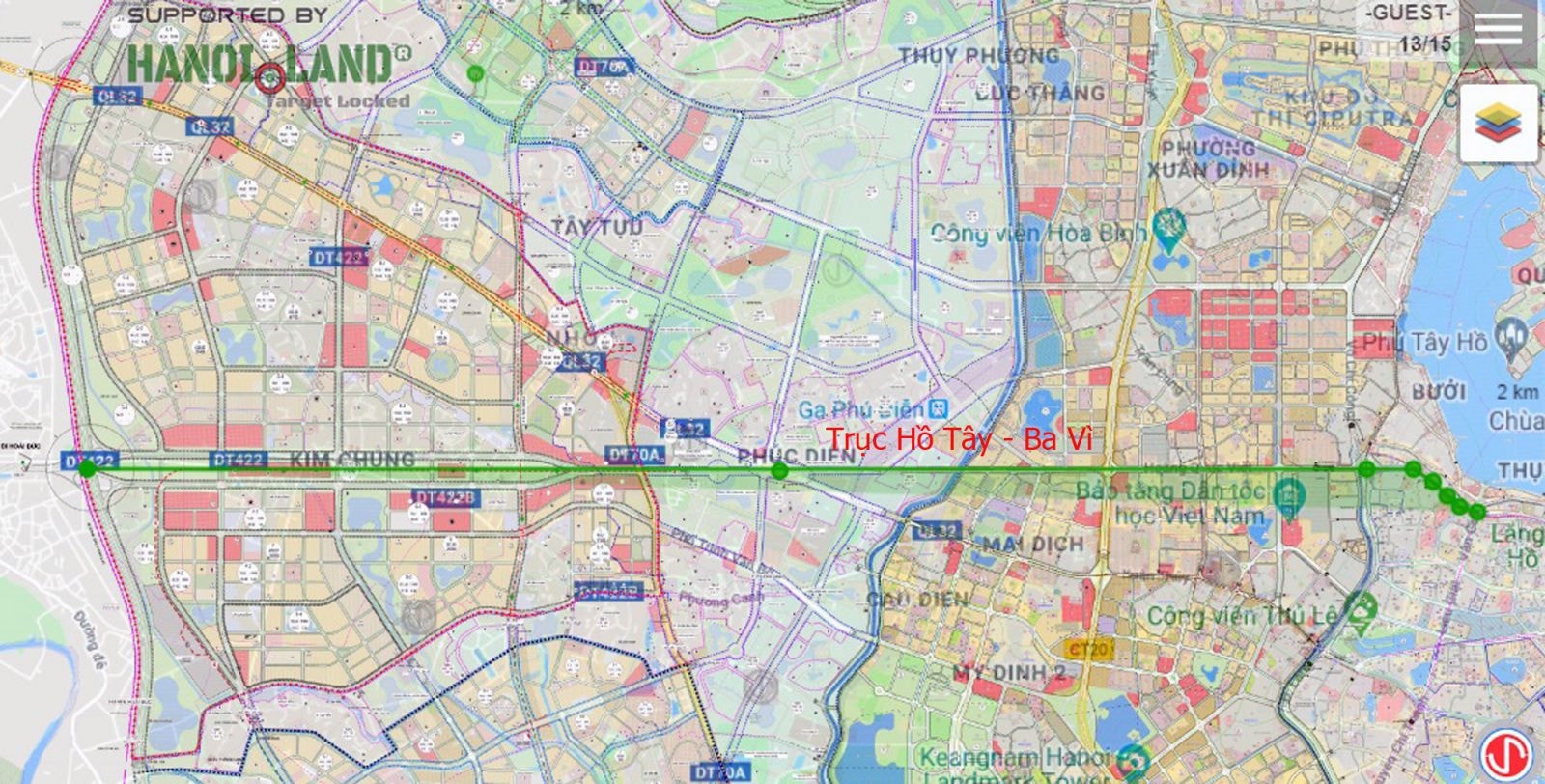 Trục hướng tâm Hồ Tây - Ba Vì từ Văn Cao đến Vành đai 4 có chiều dài khoảng 14km. (Nguồn ảnh: Quyhoach.hanoi.vn).