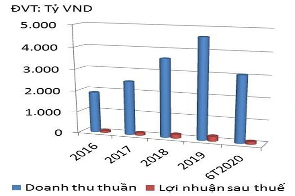  Doanh thu thuần và lợi nhuận sau thuế của TNG.