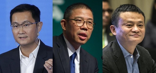 3 tỷ phú giàu nhất Trung Quốc: Pony Ma, Zhong Shanshan và Jack Ma (từ trái sang phải). Ảnh: Bloomberg