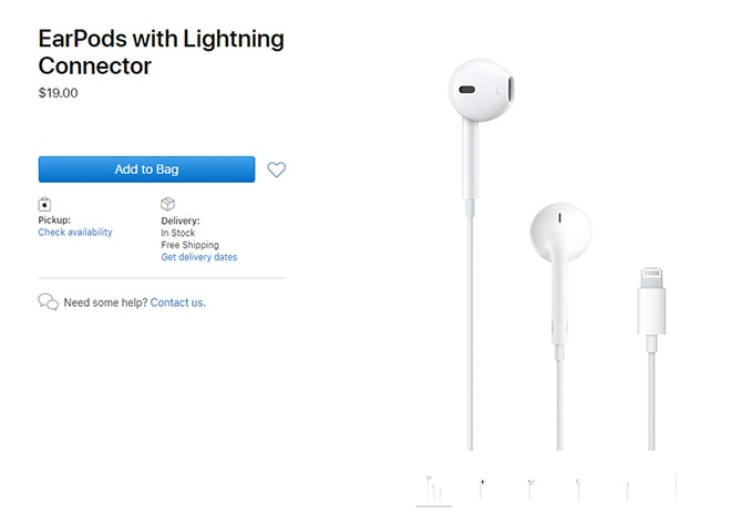 Tai nghe và củ sạc mua kèm đều có giá 19 USD