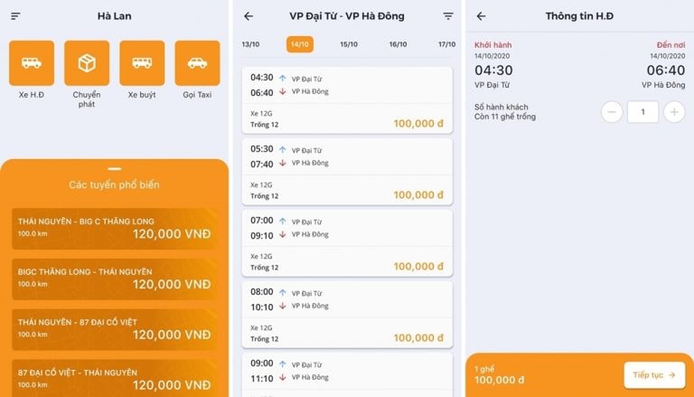 Giao diện ứng dụng đặt xe sử dụng nền tảng hợp đồng điện tử do Anvui xây dựng cho công ty Hà Lan.