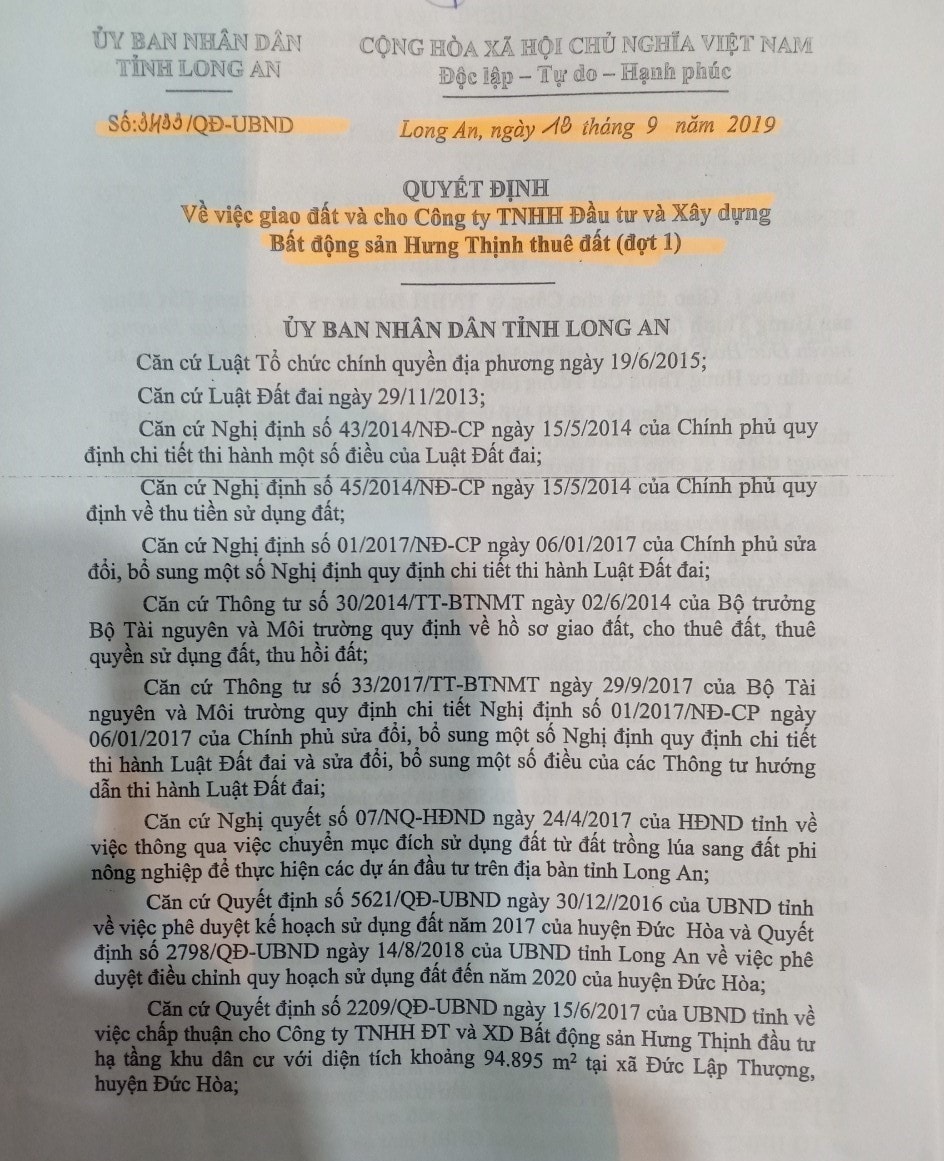 Quyết định số 3433/QĐ-UBND về việc giao đất và các văn bản đánh giá tác động môi trường… 