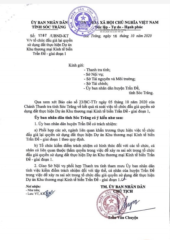 Chủ tịch UBND tỉnh Sóc Trăng yêu cầu xử lý trách nhiệm tổ chức, cá nhân để xảy ra sai sót tại dự án.