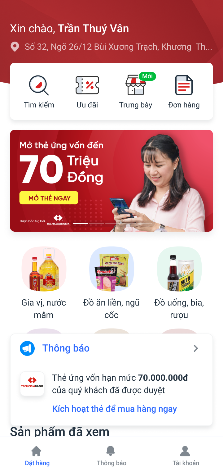 Chương trình ứng vốn đã xuất hiện trên app VinShop.