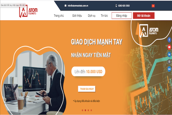 Được giới thiệu là một tập đoàn tài chính của Mỹ nhưng ATOM Markets có riêng website hoạt động tại Việt Nam