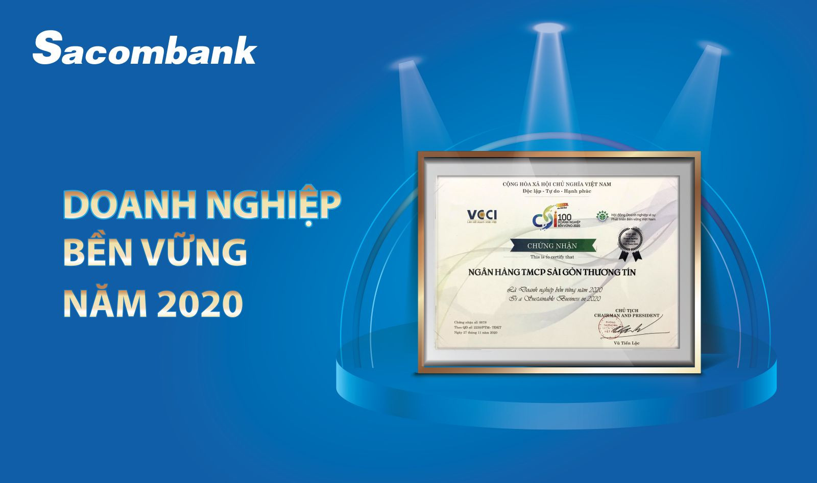 Sacombank được vinh danh là doanh nghiệp bền vững năm 2020