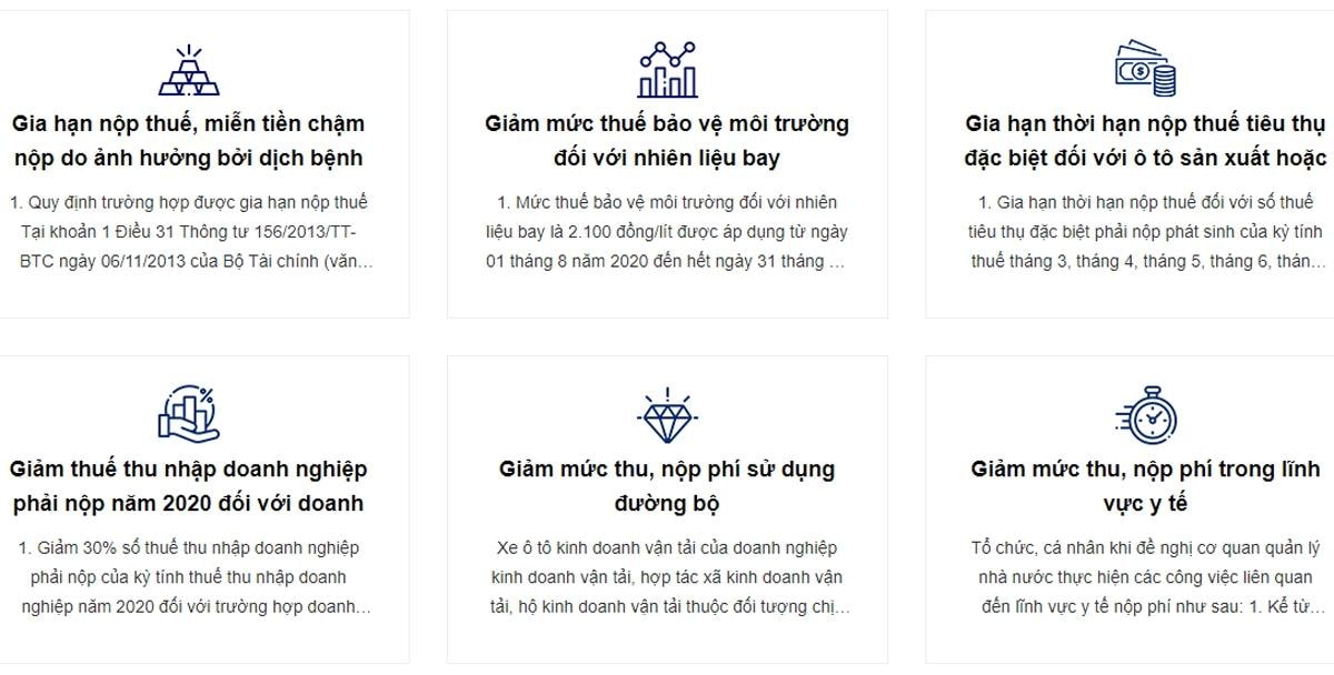 Một số dịch vụ cơ bản được cung cấp trên trang web hỗ trợ doanh nghiệp ứng phó với Covid-19.