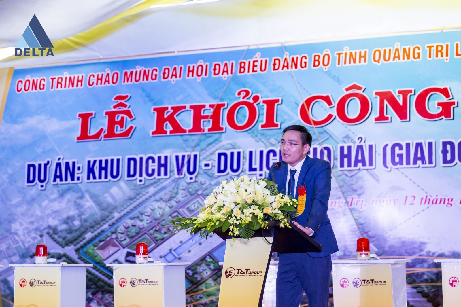 Ông Hoàng Ngọc Tú – Phó Tổng Giám đốc DELTA Group phát biểu tại Lễ khởi công dự án Khu dịch vụ - Du lịch Gio Hải.