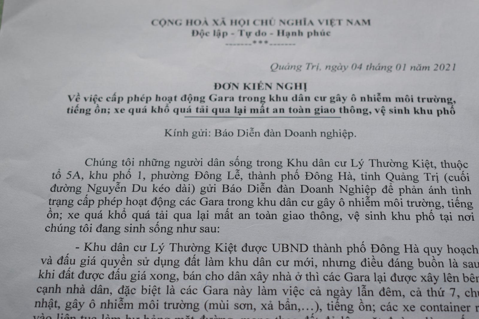 Đơn cầu cứu của người dân gửi đến Diễn đàn Doanh nghiệp