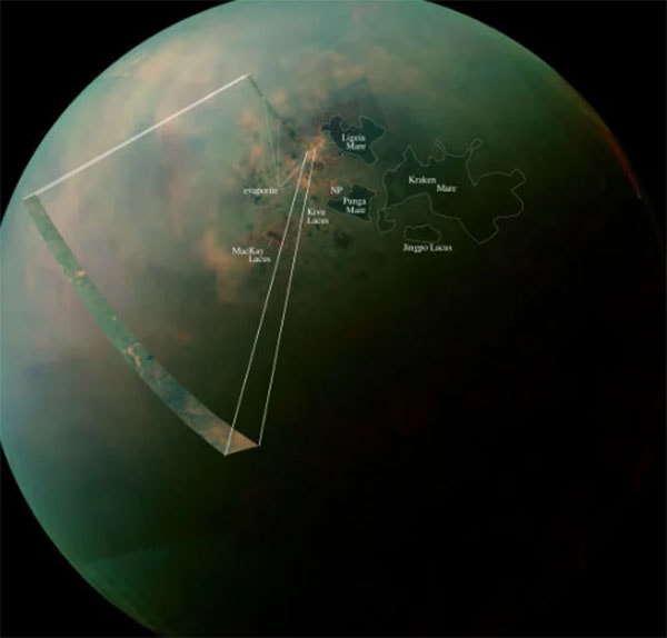 Bản đồ các vùng biển trên Titan với Kraken Mare là lớn nhất - (Ảnh: NASA).