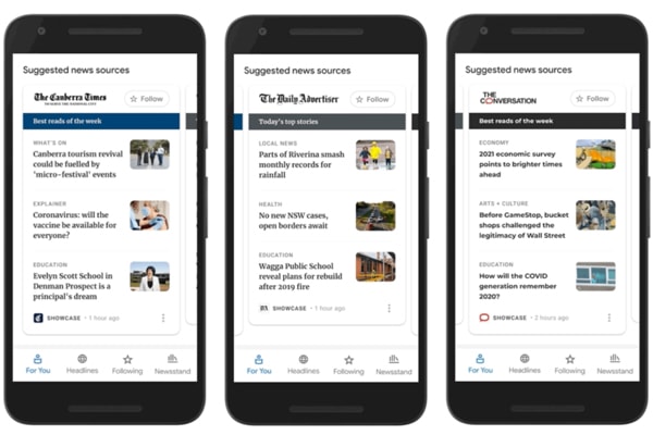 Giao diện Google News Showcase 