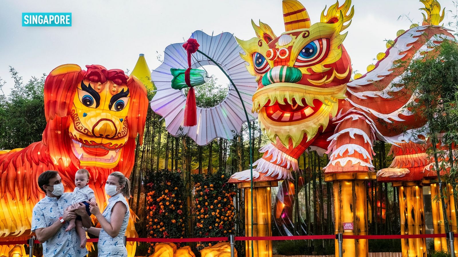 Đèn lồng hình con trâu được trang trí tại Lễ hội Sông Hồng Bảo của Singapore - Ảnh: Getty Images