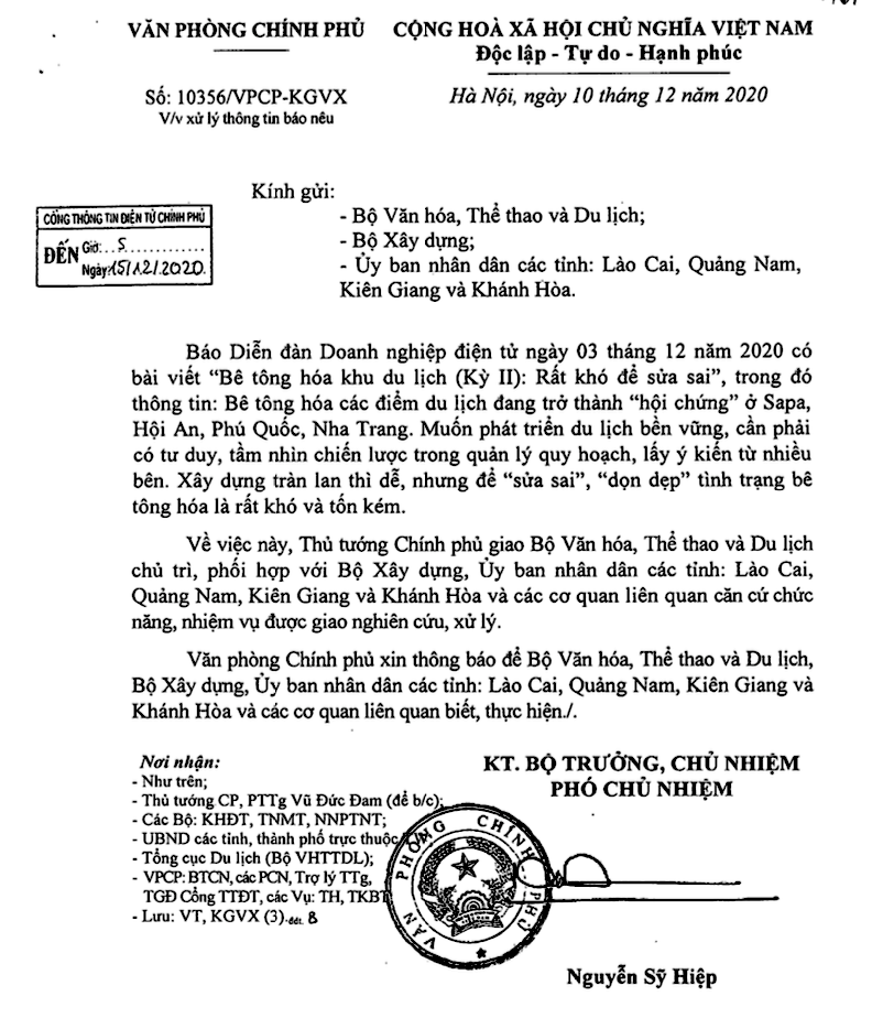 giao các Bộ ngành, địa phương và các cơ quan liên quan nghiên cứu, xử lý thông tin Diễn đàn Doanh nghiệp phản ánh