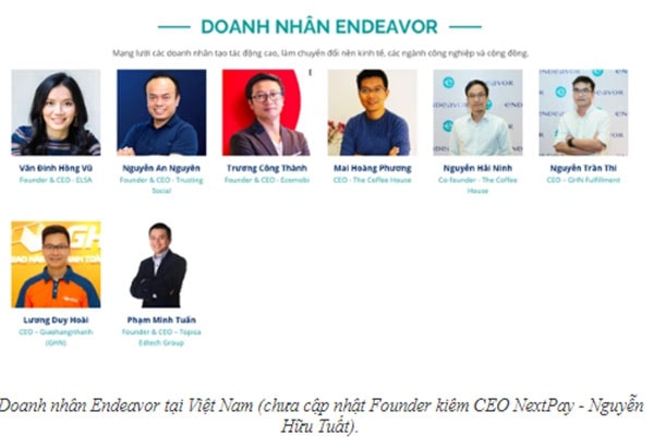 Doanh nhân Endeavor tại Việt Nam (chưa cập nhật Founder kiêm CEO NextPay - Nguyễn Hữu Tuất).