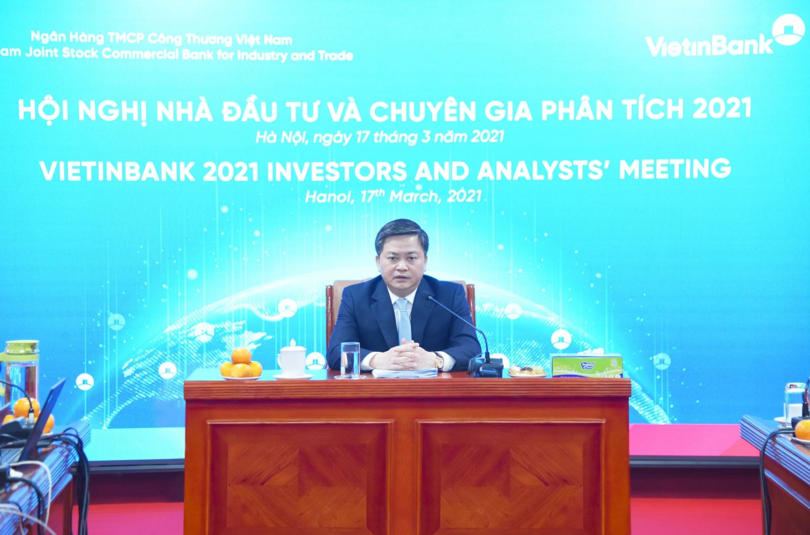 Ông Lê Đức Thọ - Uỷ viên BCH Trung ương Đảng, Bí thư Đảng ủy, Chủ tịch HĐQT VietinBank phát biểu tại Hội nghị