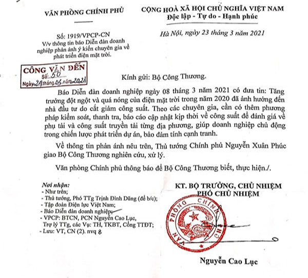 Công văn của Văn phòng Chính phủ.