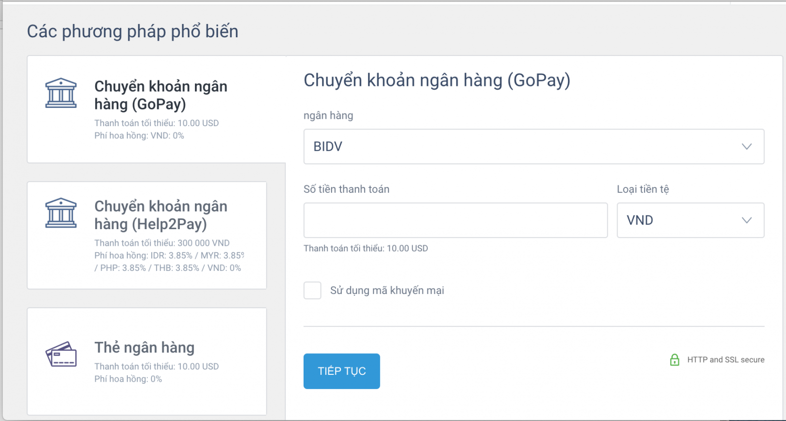 Người dùng sẽ truy cập vào website của một sàn forex bất kỳ, đi đến tuỳ chọn nạp tiền và chọn một ngân hàng mà mình định thanh toán