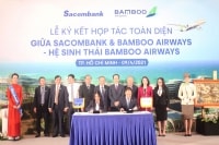 Chủ tịch Sacombank tại lễ ký hợp tác toàn diện với Bamboo Airways: 