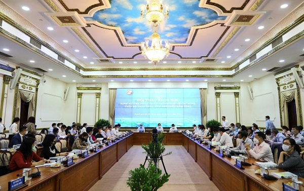 Toàn cảnh Hội thảo Khoa học định hướng phát triển TPHCM thời kỳ 2021-2030, tầm nhìn đến năm 2045, do UBND TP.HCM tổ chức sáng nay (5/5).