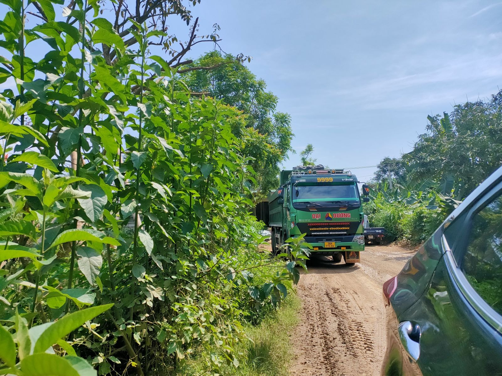 Các xe howo nối đuôi nhau vào ăn đất